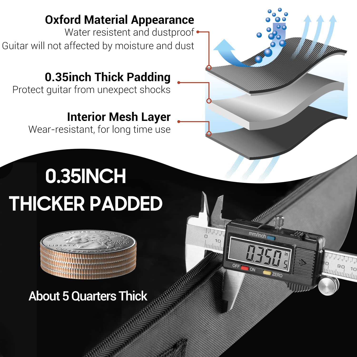 CAHAYA 41 Inch Acoustic Guitar Bag 0.35 Inch Thick Padding Water Resistent Dual Adjustable Shoulder Strap Guitar Case Gig Bag wi